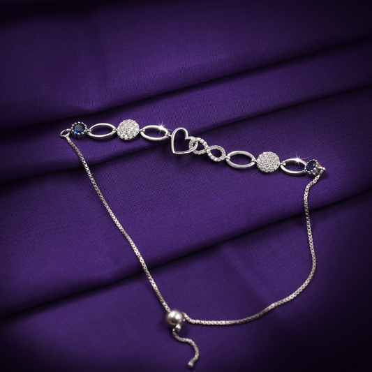925 Sterling Silver Sapphire Heart Link Adjustable Bracelet
