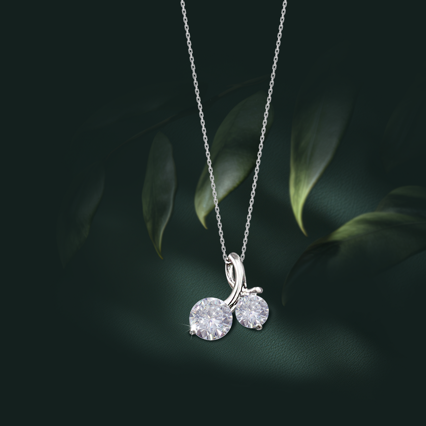 Dual Solitaire 925 Sterling Silver  Pendant Necklace