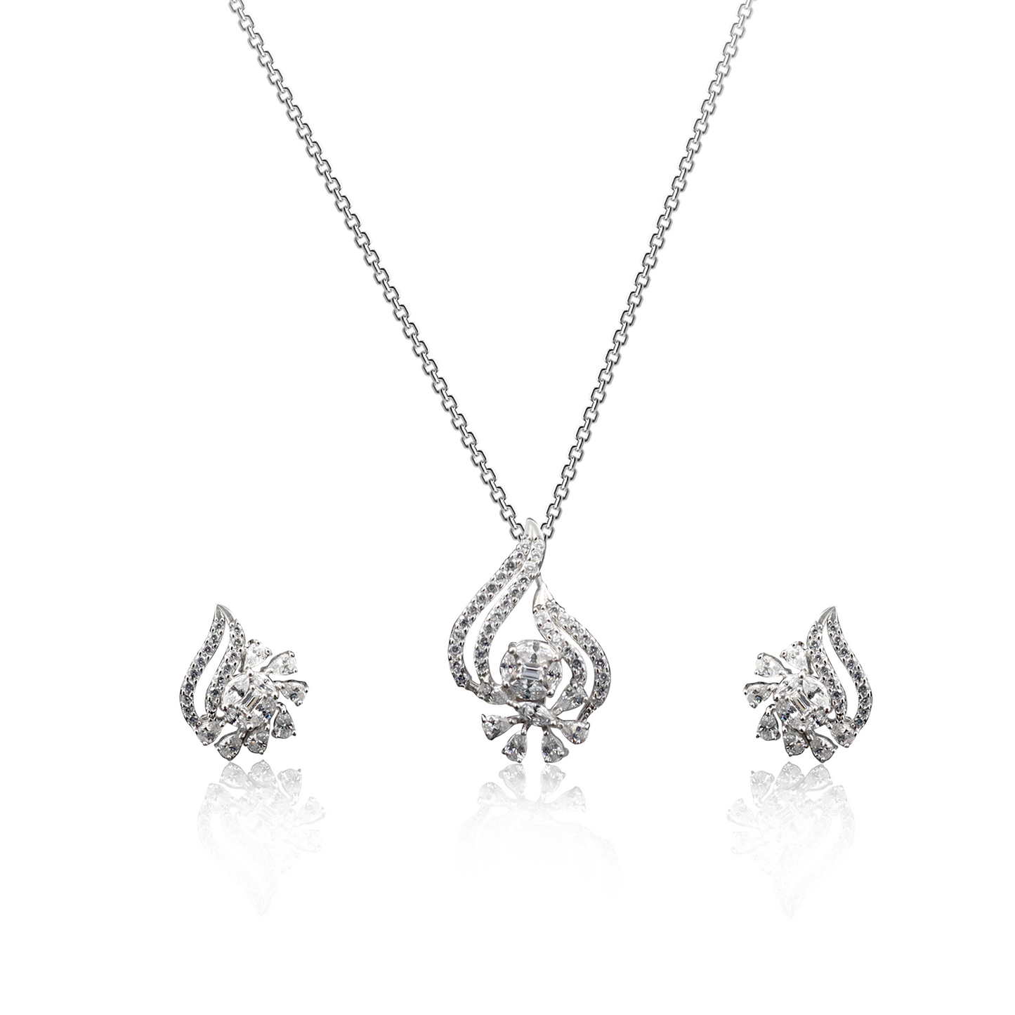 Elegant Teardrop Pendant & Earring Sterling 925 Silver Set