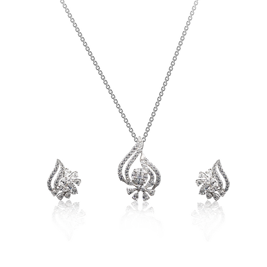 Elegant Teardrop Pendant & Earring Sterling 925 Silver Set