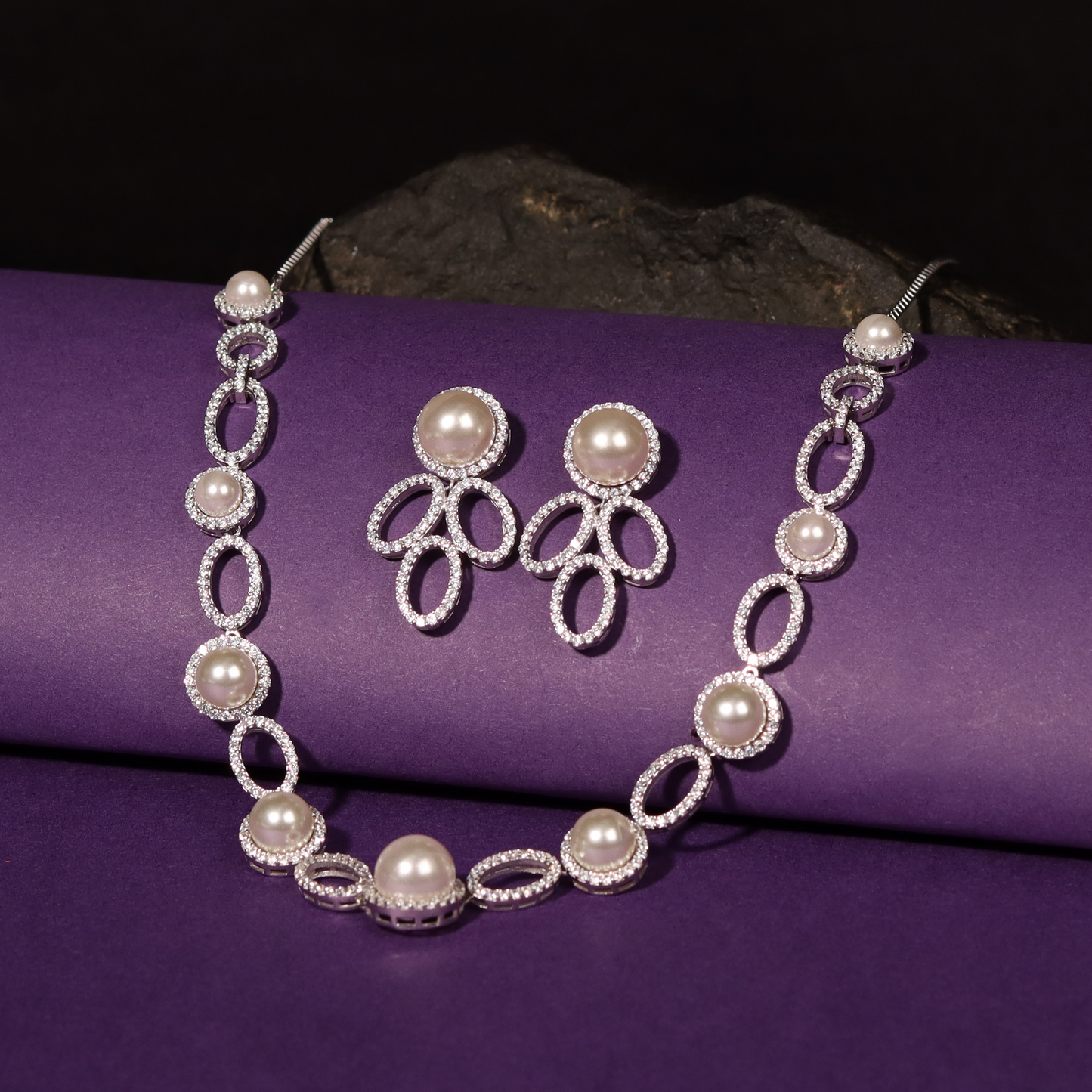 Graceful Pearl Sterling - 925 Silver Necklace Earring Set