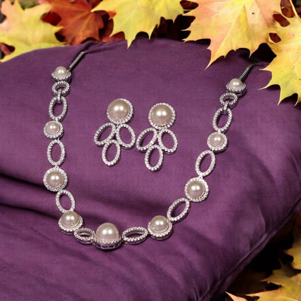 Graceful Pearl Sterling - 925 Silver Necklace Earring Set