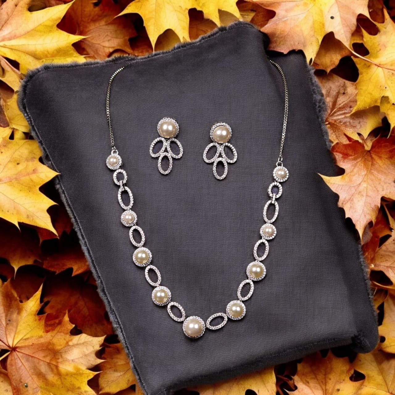 Graceful Pearl Sterling - 925 Silver Necklace Earring Set
