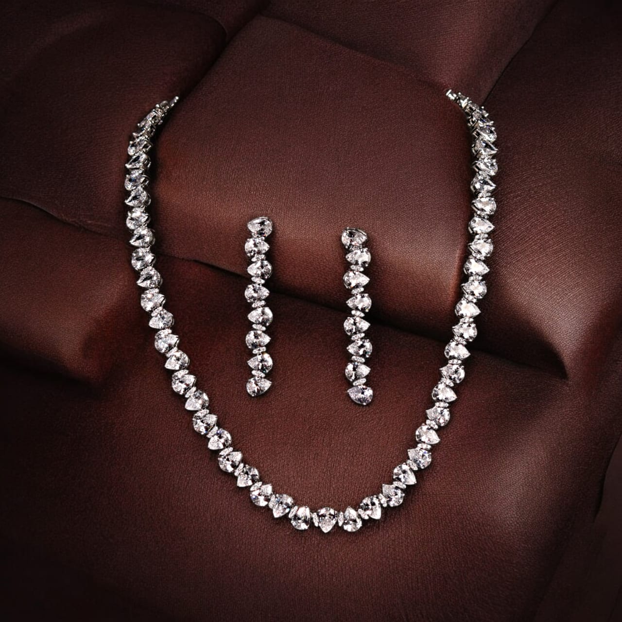 Radiant Teardrop Elegance  - Sterling 925 Silver Necklace Set