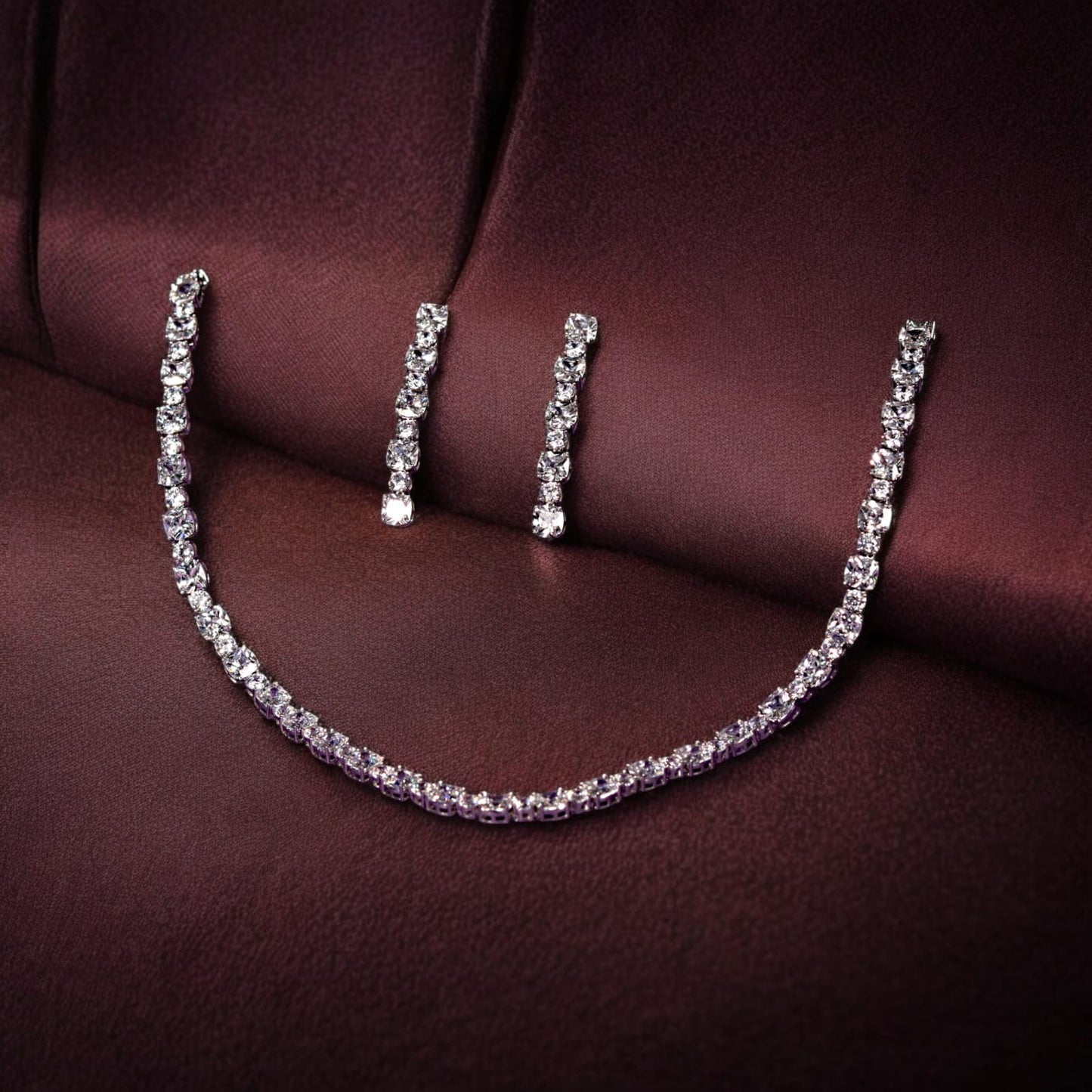 Tennis Necklace and Earring 925 Sterling Silver Set