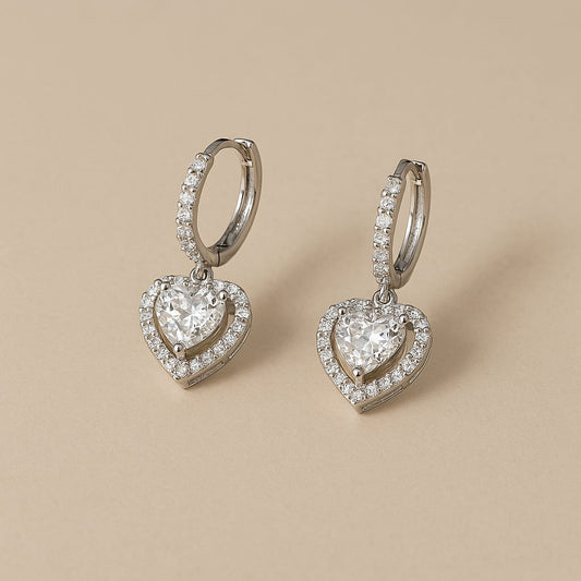 Heart Drop 925 Sterling Silver Earrings with Zircon Accents