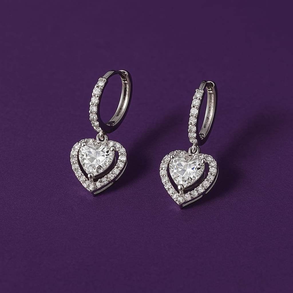 Heart Drop 925 Sterling Silver Earrings with Zircon Accents
