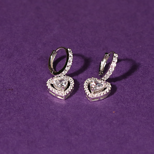 Heart Drop 925 Sterling Silver Earrings with Zircon Accents