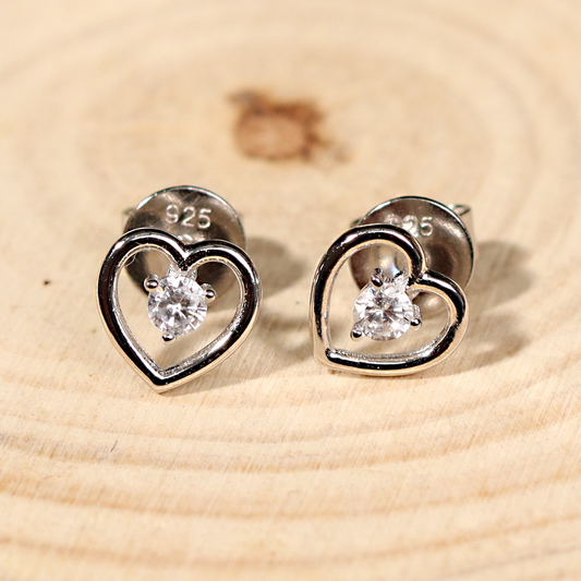 Heart Solitaire Stud 925 Sterling Silver Earrings