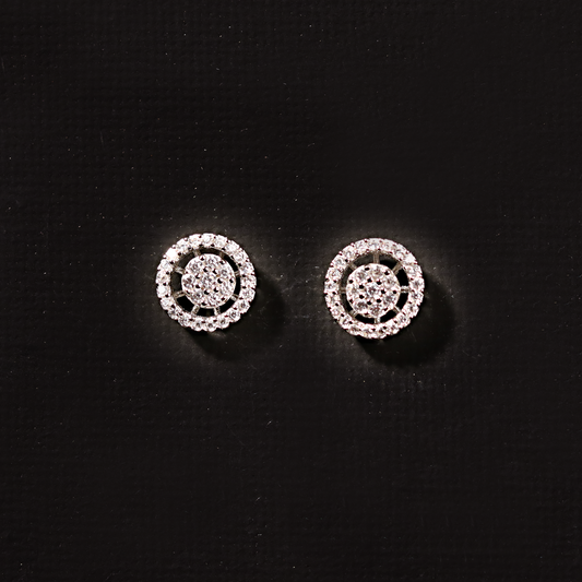 Double Halo Pave Stud 925 Sterling Silver  Earrings