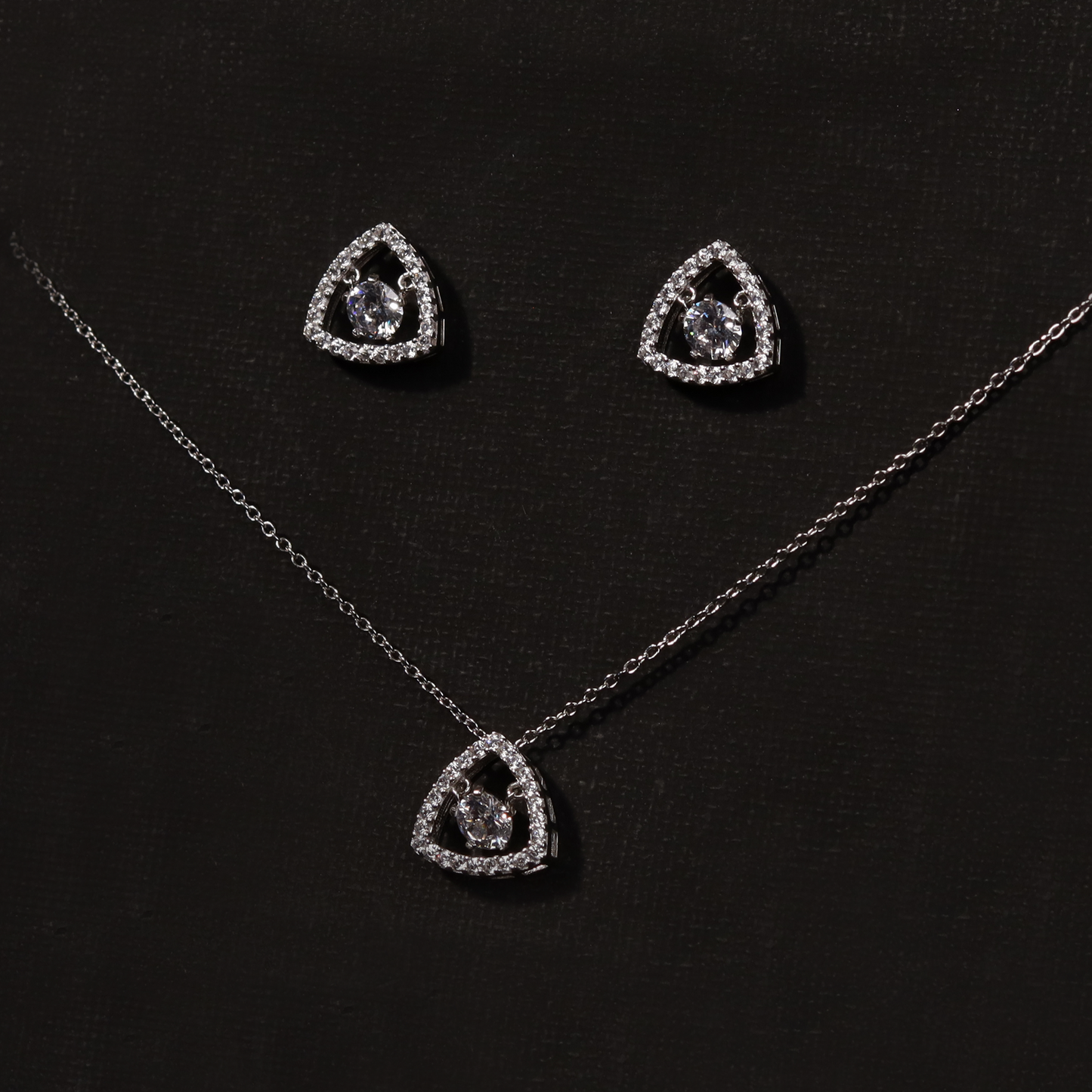 Trilliant Halo 925 Sterling Silver Necklace and Earring Set