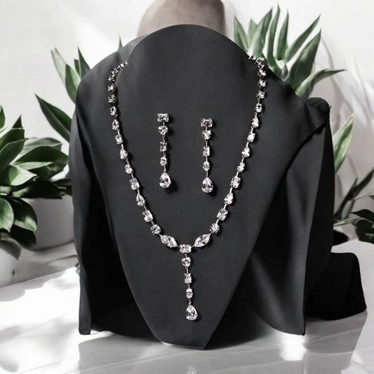 Drop Pendant Necklace and Earring - 925 Sterling Silver Set