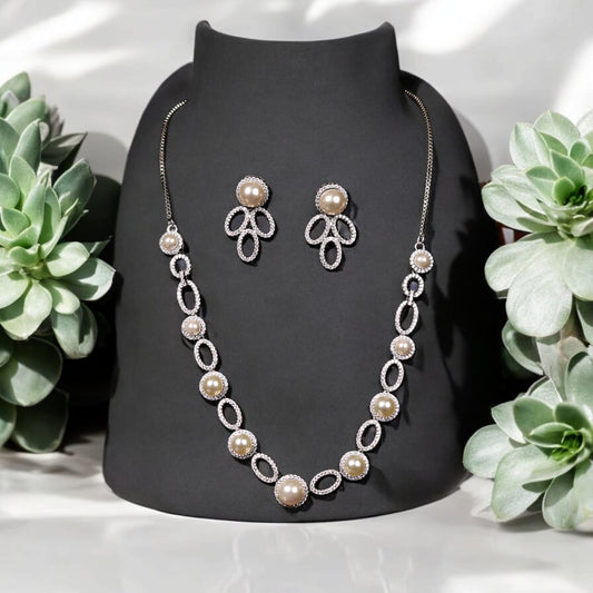 Graceful Pearl Sterling - 925 Silver Necklace Earring Set